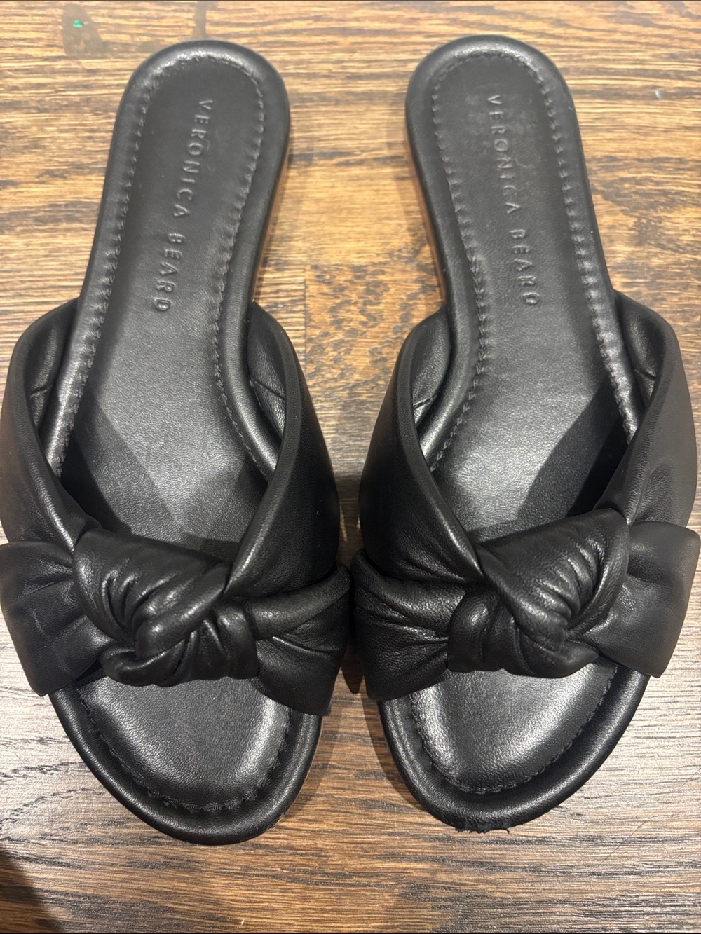 Veronica Beard Black Knotted Leather Slide Sandals